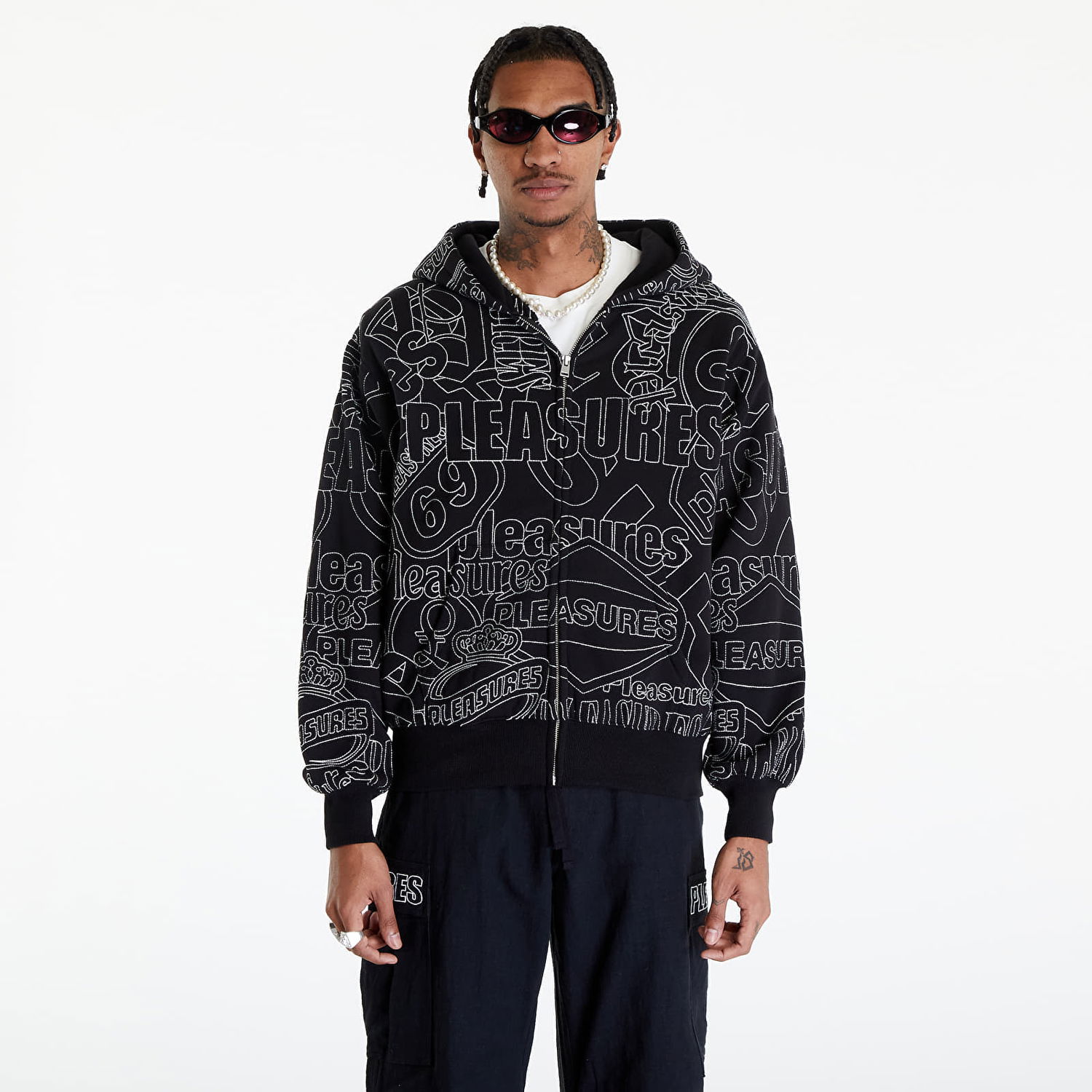 Mikina Pleasures Signal Zip Up Hoodie Čierna | P24SP015 BLACK, 0