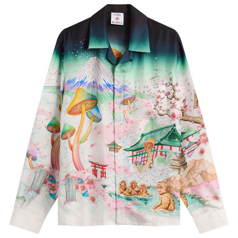 Košeľa Casablanca Cuban Collar Long Sleeve Silk Twill Shirt, Size Large, Casablanca Rôznofarebný | U-AW25-SH-006-03