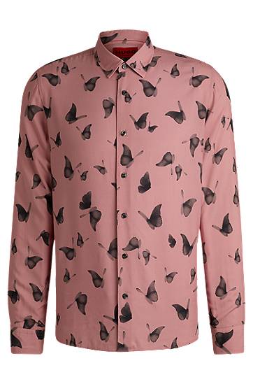 Košeľa BOSS Regular Fit Butterfly Print Poplin Shirt Ružová | 50534247, 0