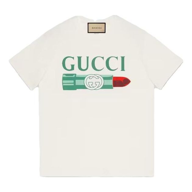 Tričko Gucci Gucci Lipstick Print Cotton T-Shirt Biela | 717422-XJFHT-9095