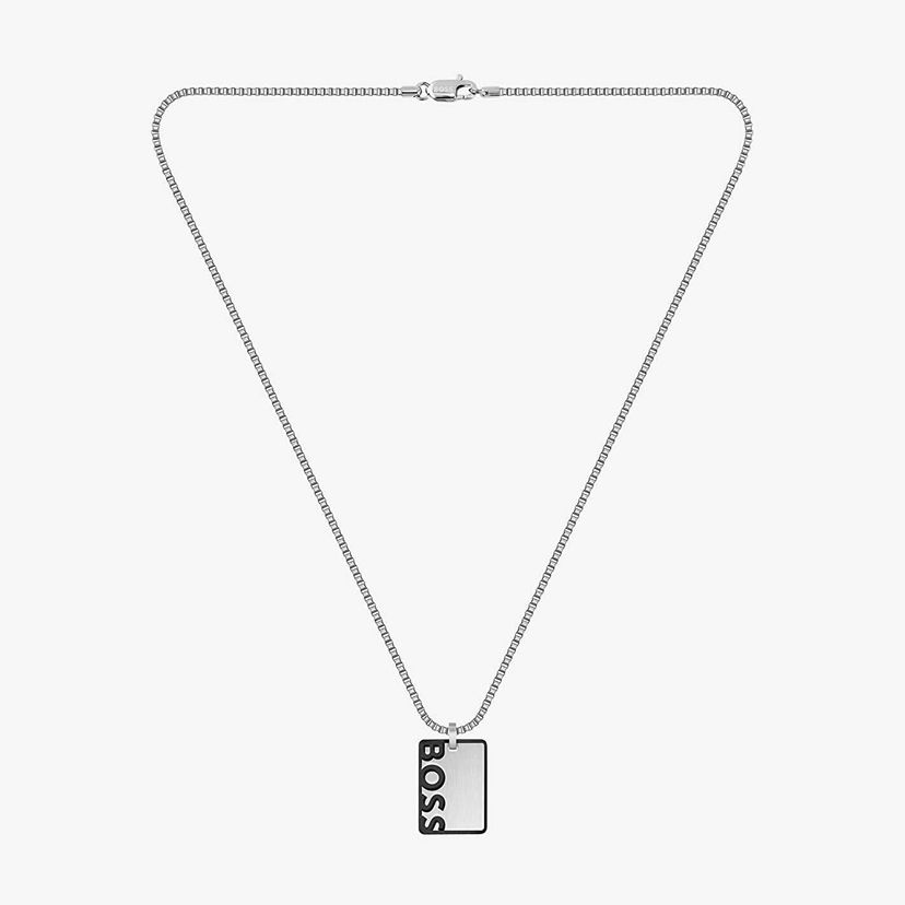 Náhrdelník BOSS Rectangular BOSS Pendant Box Chain Necklace Metalická | 1580302