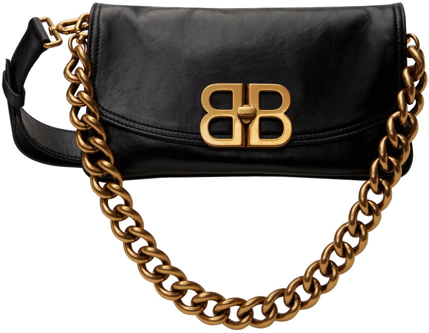 Black 'BB' Soft Small Flap Bag