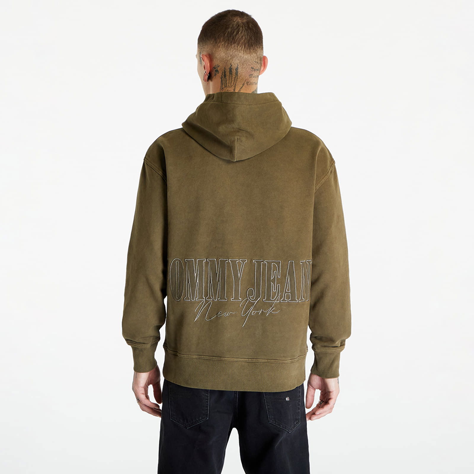 Tommy Jeans Relaxed Tonal Badge Hoodie Drab Olive Green