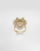 Dolce & Gabbana Devotion Heart Ring with Diamonds and Bow, Size 50