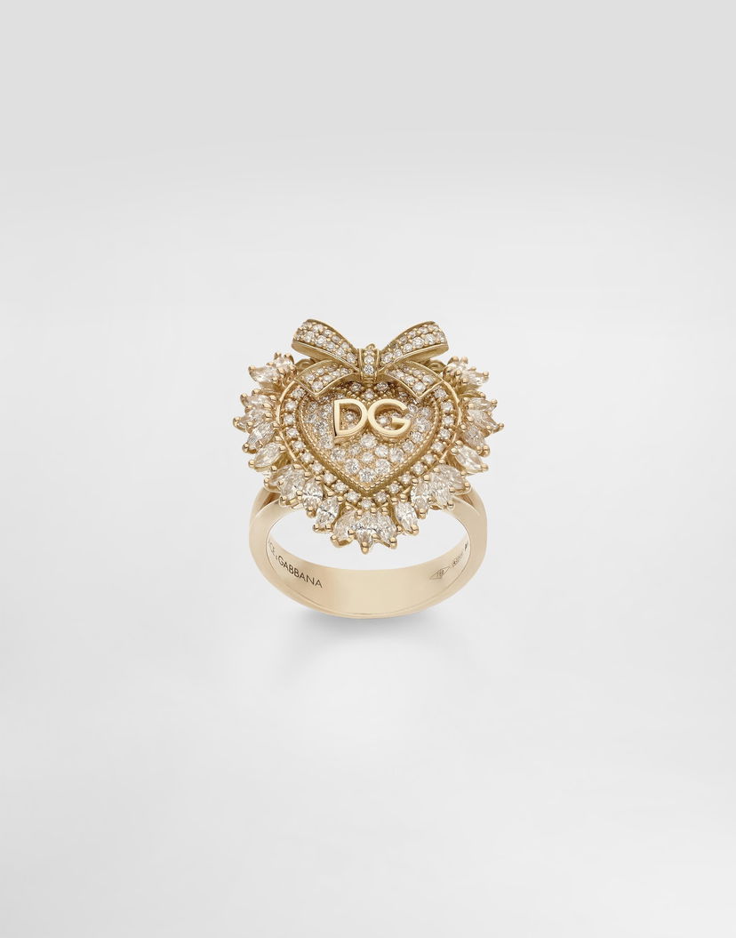 Prsteň Dolce & Gabbana Dolce & Gabbana Devotion Heart Ring with Diamonds and Bow, Size 50 Žltá | WRND1KWYEDWZOO00