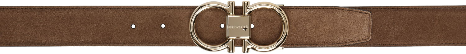 Opasok FERRAGAMO Salvatore Ferragamo Double Gancini Suede Belt Hnedá | 781603, 0