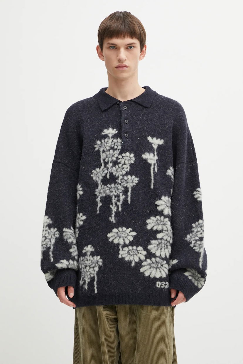 Sveter 032C Melting Daisies Wool Blend Polo Sweater Navy | F25.URK.0432.000