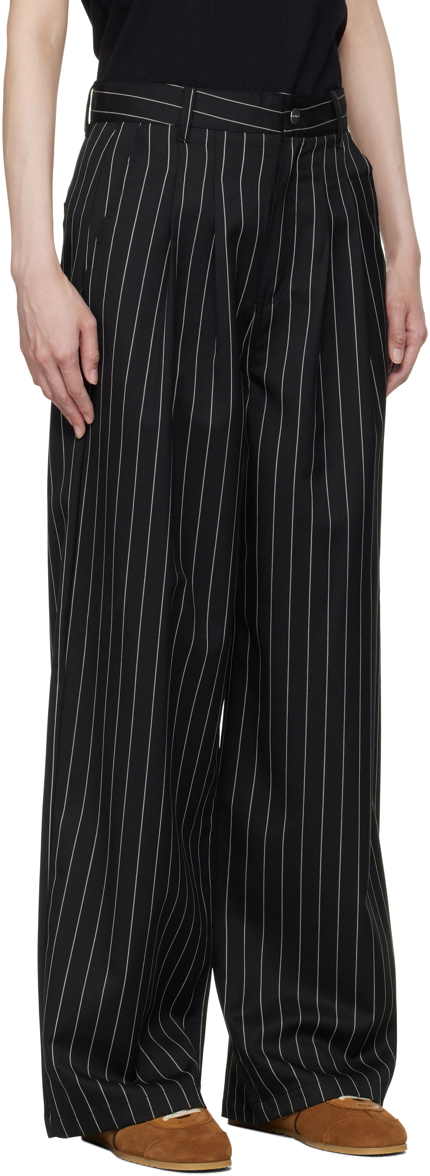 Nohavice Carhartt WIP Work In Progress Seaton Pinstripe Wide-Leg Trousers Čierna | I034450 2MBXX, 1