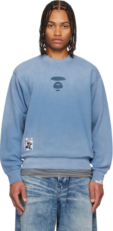 Mikina AAPE by A Bathing Ape Moonface Crew Neck Sweatshirt Modrá | AAPSWMC381XXPBLE, 0