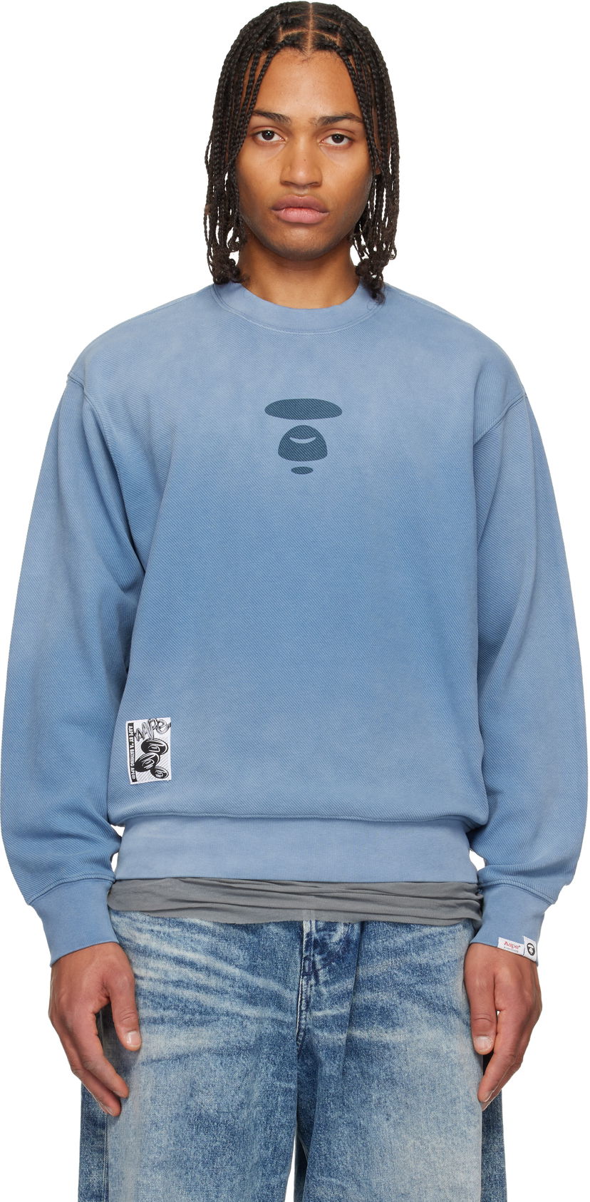 Mikina AAPE by A Bathing Ape Moonface Crew Neck Sweatshirt Modrá | AAPSWMC381XXPBLE