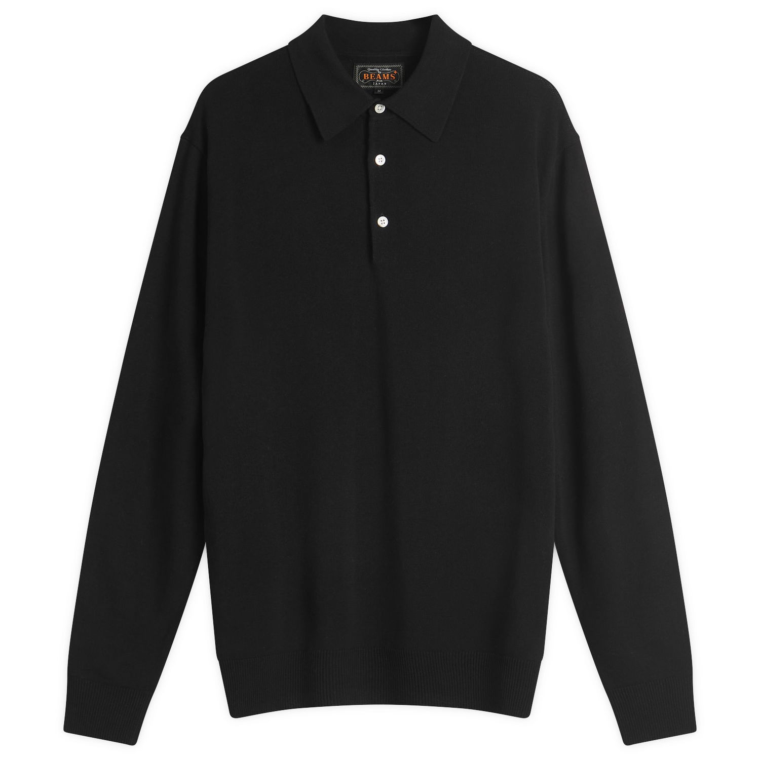 Sveter BEAMS 12g Knit Long Sleeve Polo Shirt, Size Large Čierna | 3812-0005-156-19, 0