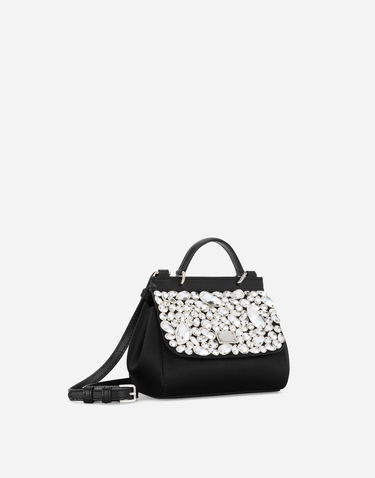 Kabelka Dolce & Gabbana Dolce & Gabbana Mini Sicily Satin Crystal-Embellished Handbag Čierna | EB0003AB00080999, 2