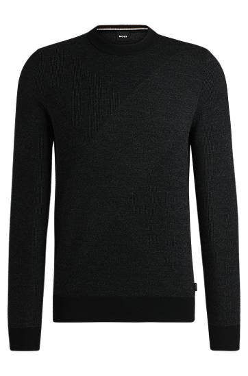 Sveter BOSS Virgin-Wool Sweater with Two-Tone Jacquard Pattern Čierna | 50526845, 0