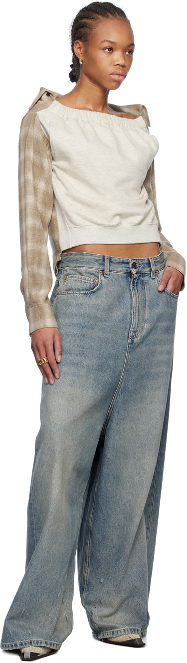 Sveter We11done We11done Check Panel Off-Shoulder Sweatshirt Béžová | WD-BL0-25-153-W-BG, 3