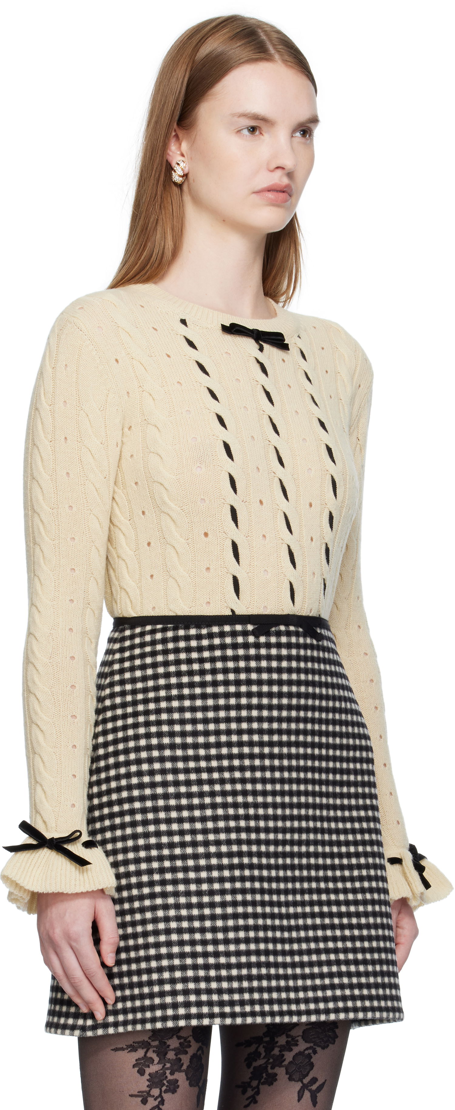 Sveter Valentino Valentino Virgin Wool Sweater with Bows Béžová | 7B3KC66Z9K9, 1