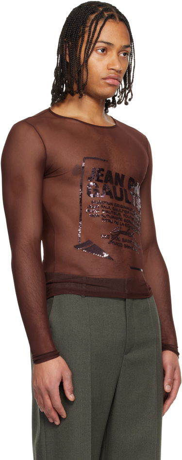 Tričko Jean Paul Gaultier Jean Paul Gaultier 'The Embroidered' Sheer Sequin Mesh Long Sleeve Top Hnedá | 25/04-W-TO381-M001-28, 1