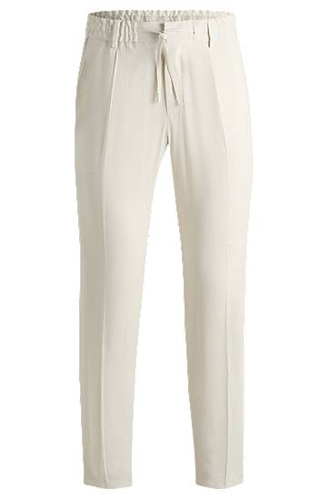 Nohavice BOSS Tapered-Fit Linen-Blend Trousers Béžová | 50540733, 0