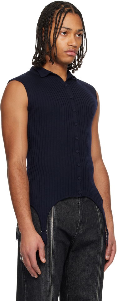 Polo tričko Jean Paul Gaultier 'The Garter Waistcoat' Sleeveless Ribbed Knit Polo Top Navy | 25/04-W-PO025-K012-59, 1