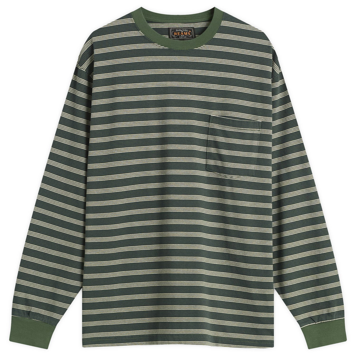 Tričko BEAMS Beams Plus Long Sleeve Pocket T-Shirt, Size Small Zelené | 3814-0087-048-65, 0