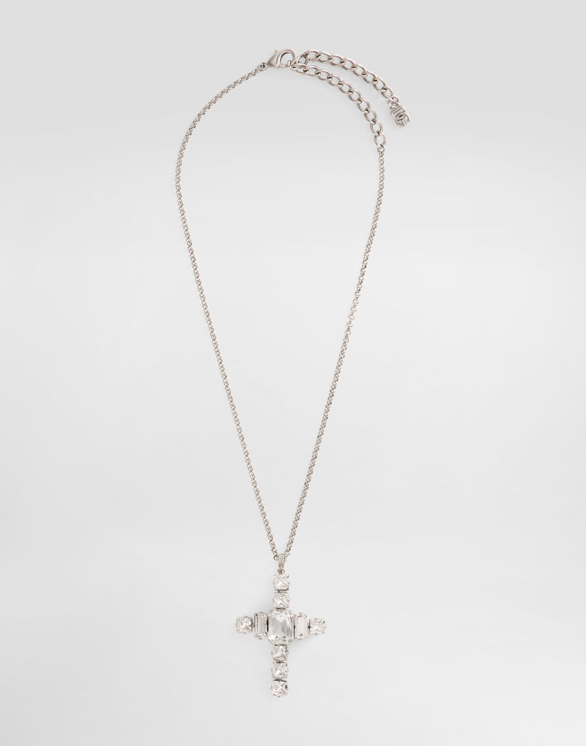 Náhrdelník Dolce & Gabbana Dolce & Gabbana Rhinestone Cross Pendant Necklace Metalická | WNR8S8W111187655