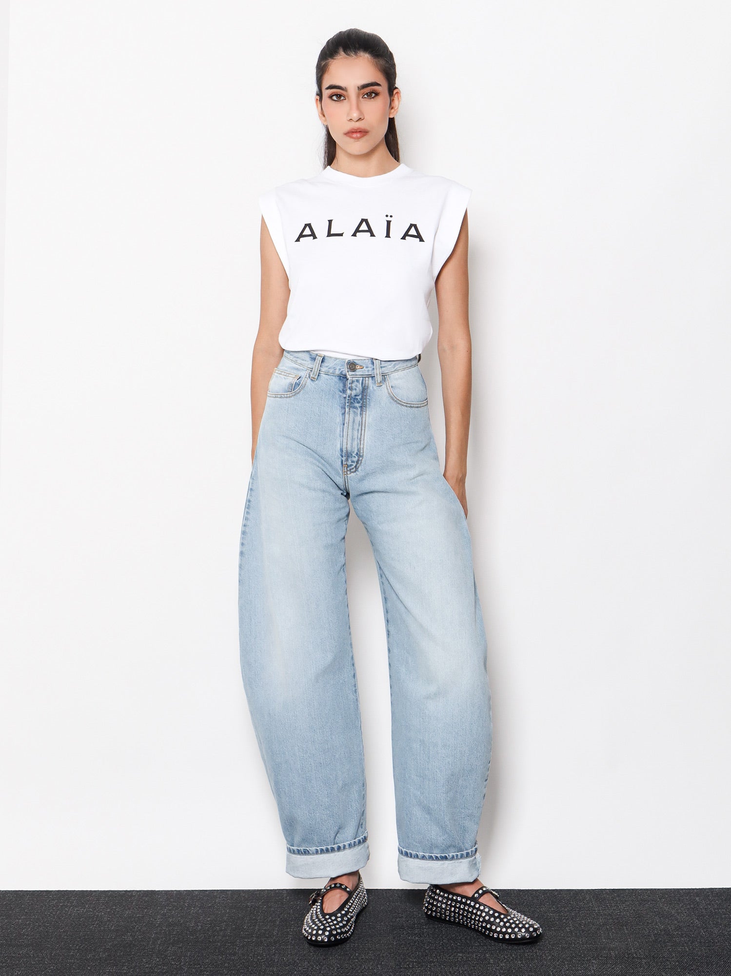 Tričko Alaïa T-Shirt With Logo Print Biela | AA9H04576J010009, 1