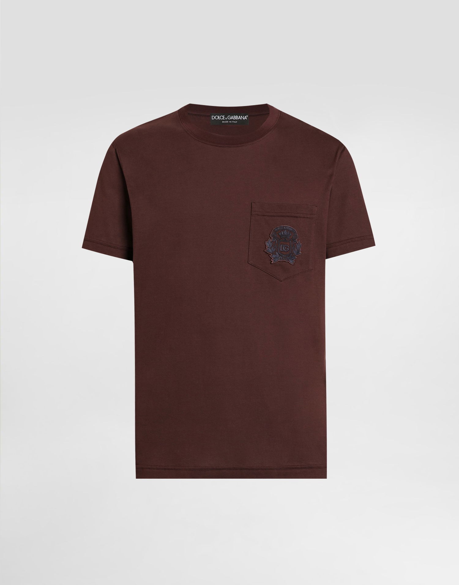 Tričko Dolce & Gabbana Cotton T-shirt with Crest Embroidery and Pocket Hnedá | G8RA2ZG7PZEM5039, 0