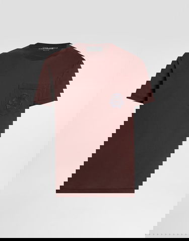 Tričko Dolce & Gabbana Cotton T-shirt with Crest Embroidery and Pocket Hnedá | G8RA2ZG7PZEM5039, 0