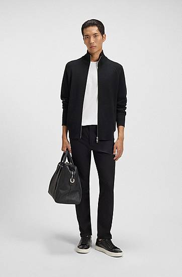 Sveter BOSS Zip-up cardigan in cotton and virgin wool Čierna | 50543150, 1