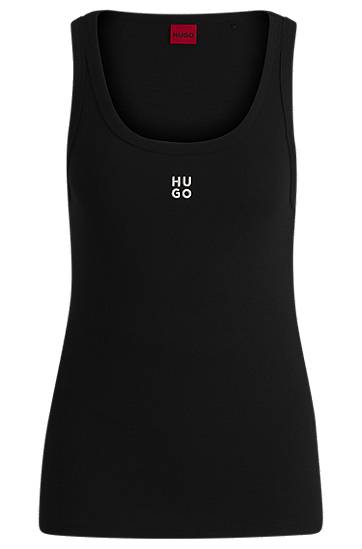 Tielko BOSS HUGO Ribbed Cotton-Blend Tank Top with Embroidered Stacked Logo Čierna | 50514489