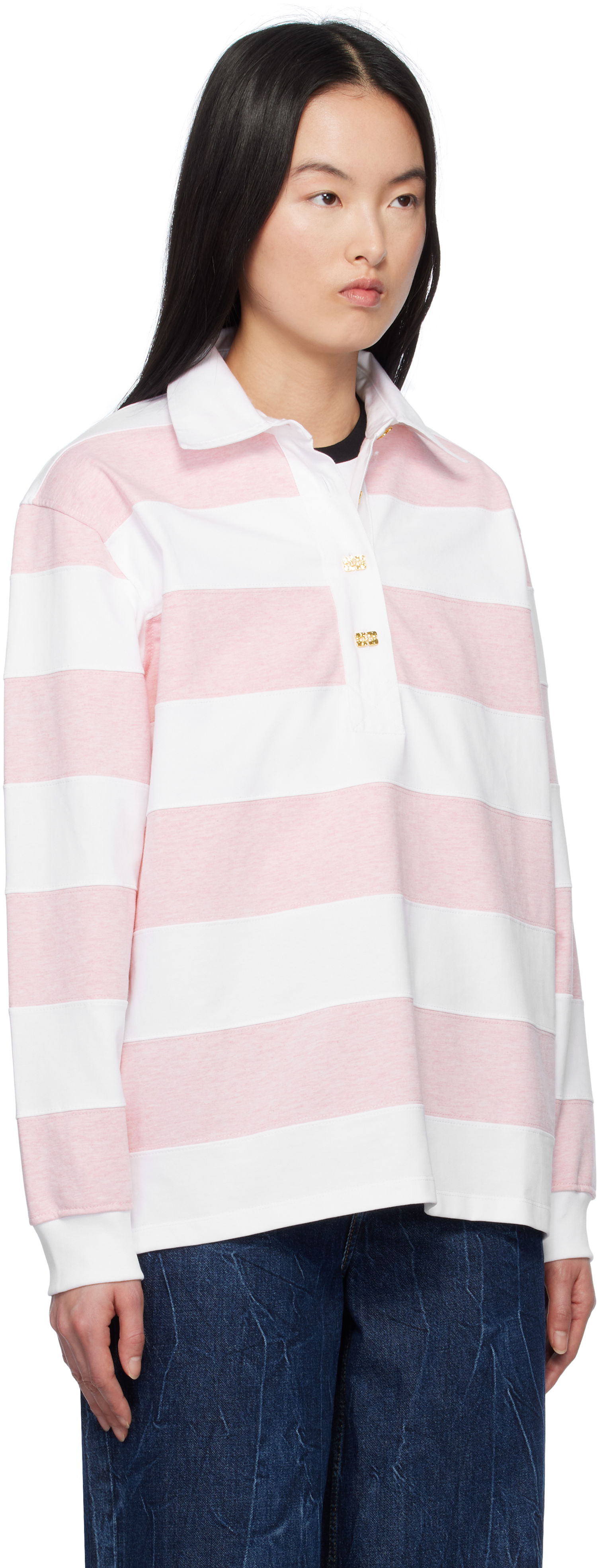 Polo tričko GANNI GANNI Striped Heavy Cotton Polo Ružová | T4121, 1