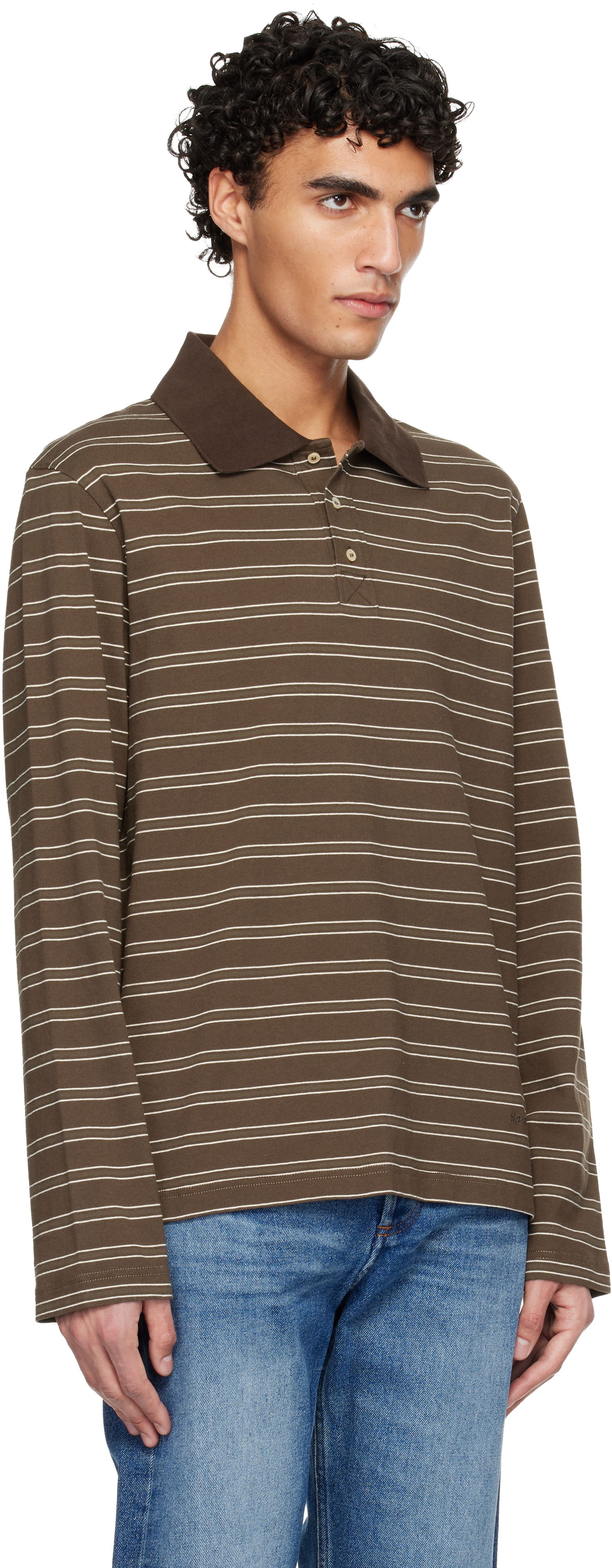 Polo tričko A.P.C. A.P.C. Long-Sleeve Striped Polo Hnedá | COHLV-H26519, 1