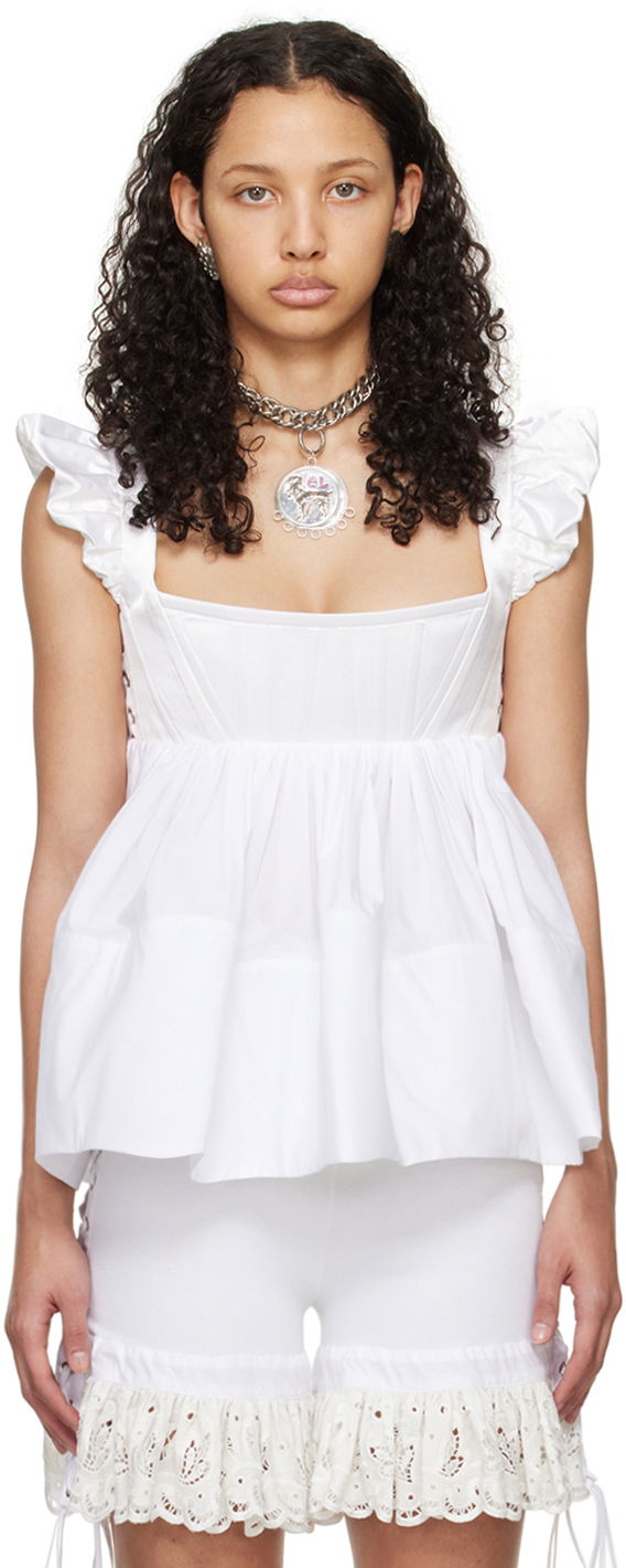 Tielko Chopova Lowena Ruffle Trim Tank Top Biela | 2216, 0