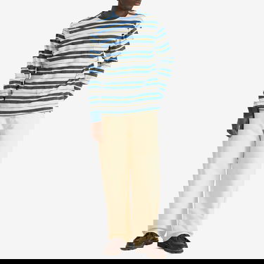 Tričko BEAMS Beams Plus Long Sleeve Striped Pocket Tee Modrá | 3814-0075-156-79, 4