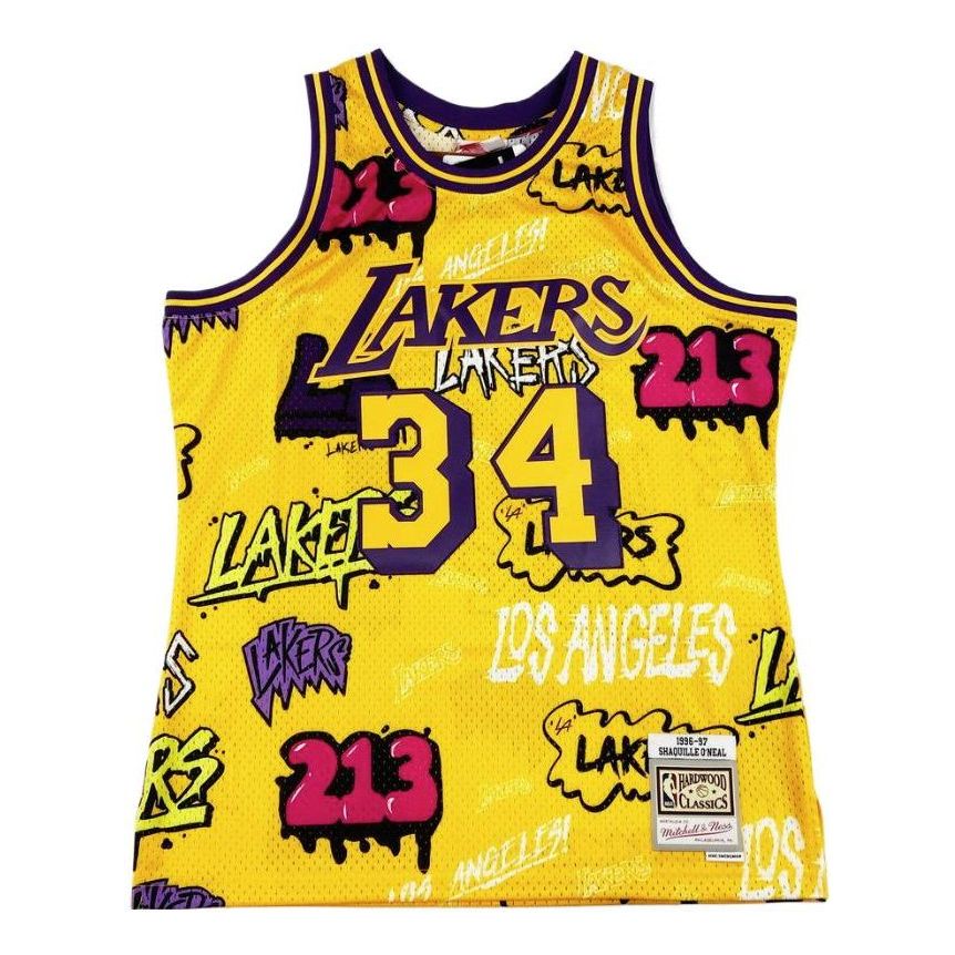 Dres Mitchell & Ness Los Angeles Lakers Graffiti Print Basketball Jersey Žltá | TFSM4768-LAL96SONYELL, 0