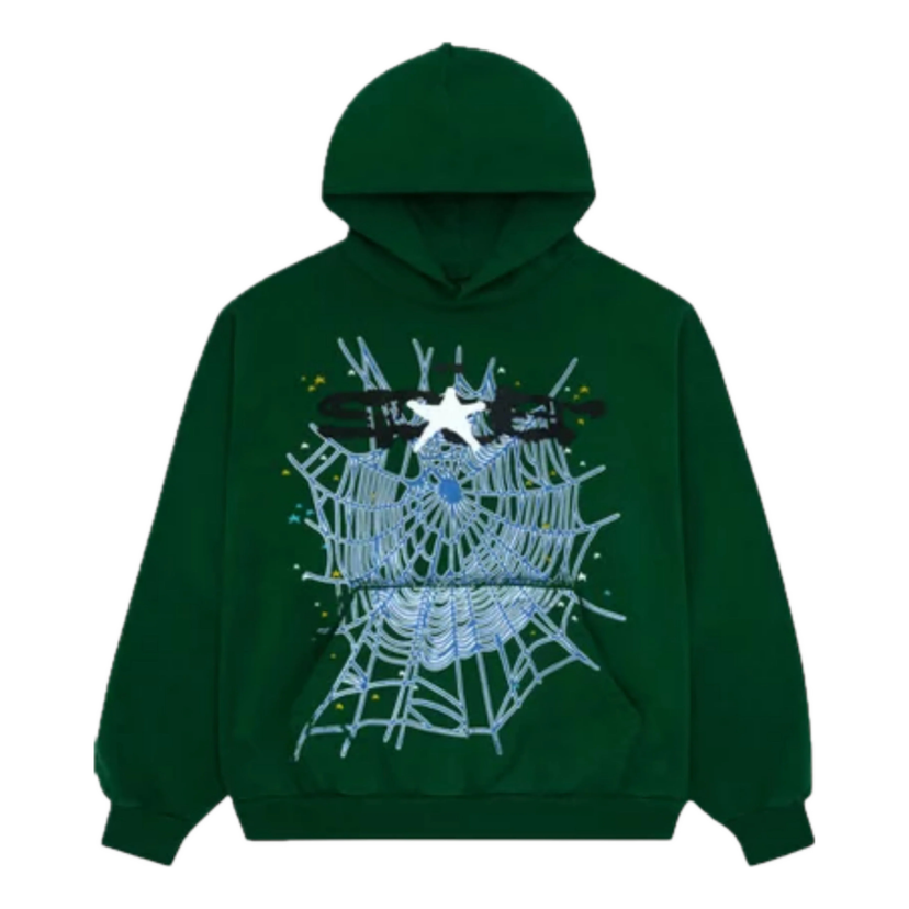 Mikina Sp5der Spider Web Hoodie Zelené | SP5-STR-HD-MOS