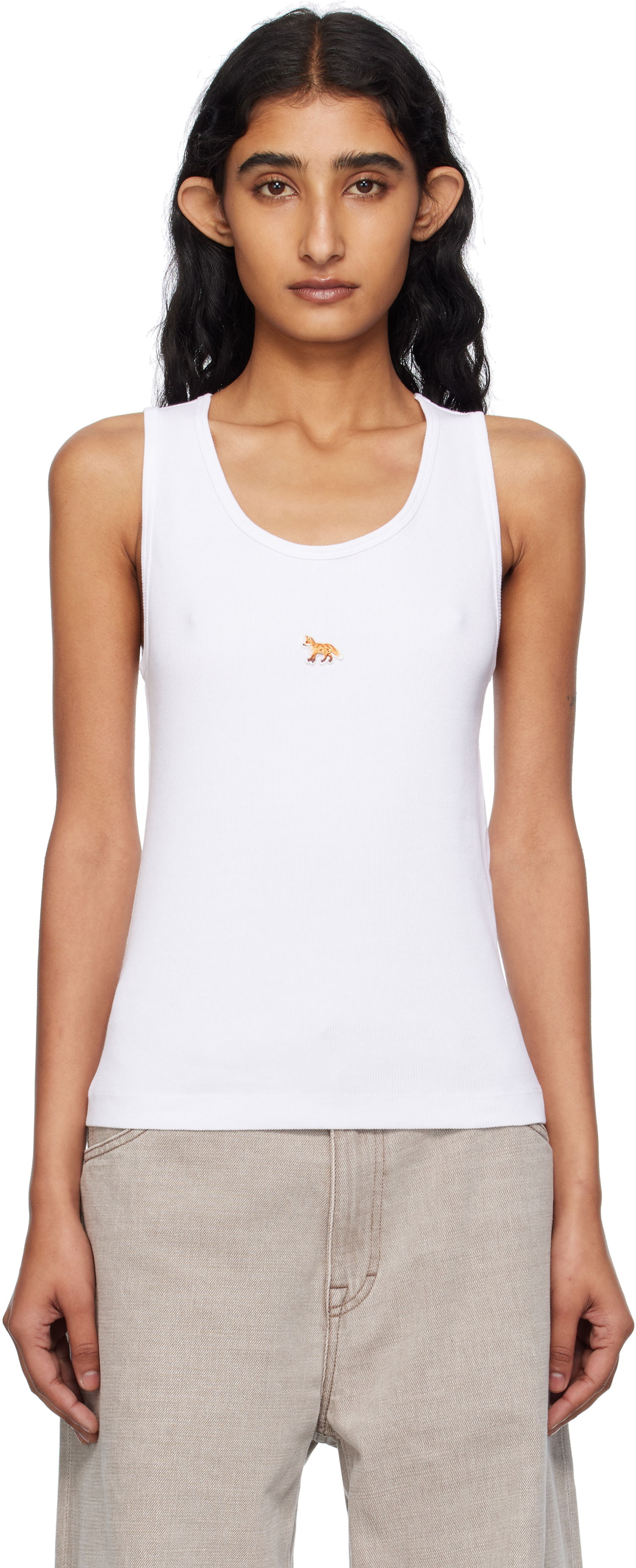 Tielko MAISON KITSUNÉ Maison Kitsuné 'Baby Fox' Ribbed Tank Top Biela | PW00623KA0033, 0