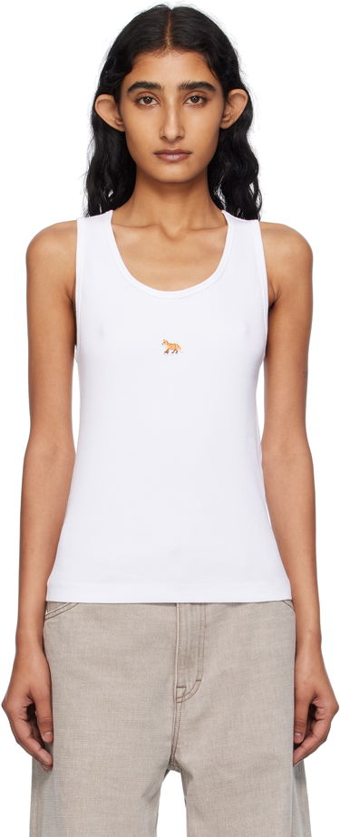 Tielko MAISON KITSUNÉ Maison Kitsuné 'Baby Fox' Ribbed Tank Top Biela | PW00623KA0033, 0