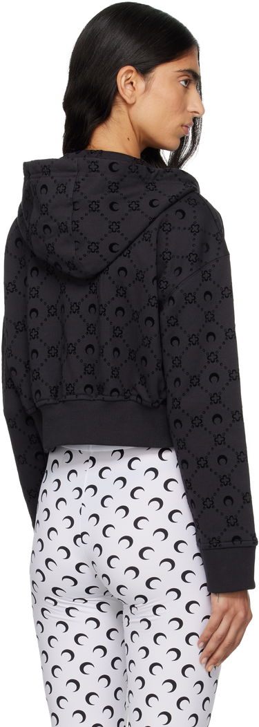 Mikina Marine Serre Marine Serre Moonogram Flocked Fleece Cropped Zipped Hoodie Čierna | WST019ACJER0089, 2
