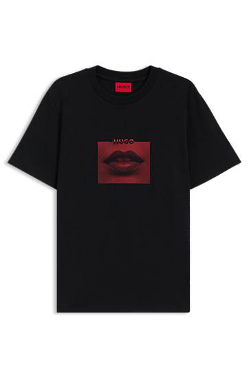 Tričko BOSS HUGO Cotton-Jersey T-Shirt with Lip Artwork Čierna | 50544496, 0