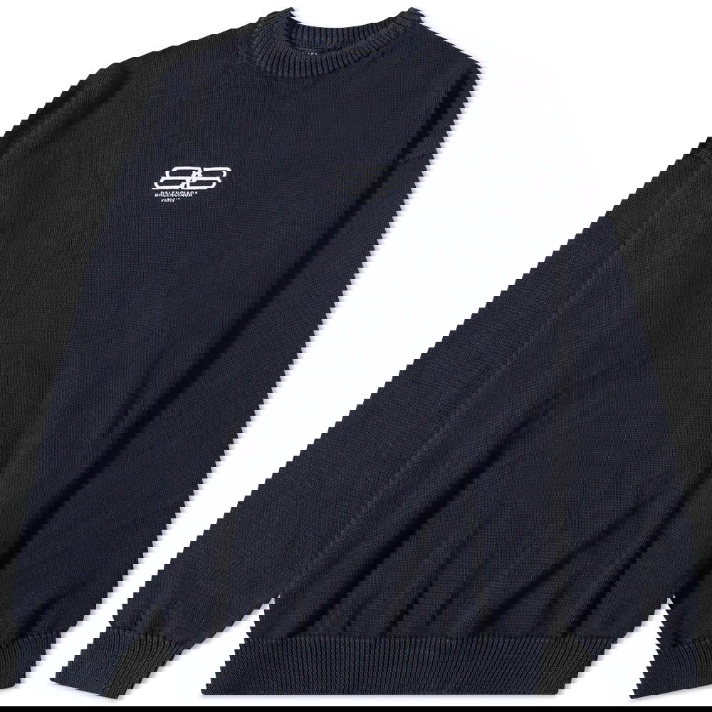 Sveter Balenciaga Embroidered BB Logo Crew Knit Navy | 696226-T3252-8065, 0