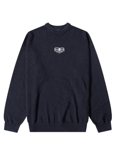 Sveter Balenciaga Embroidered BB Logo Crew Knit Navy | 696226-T3252-8065
