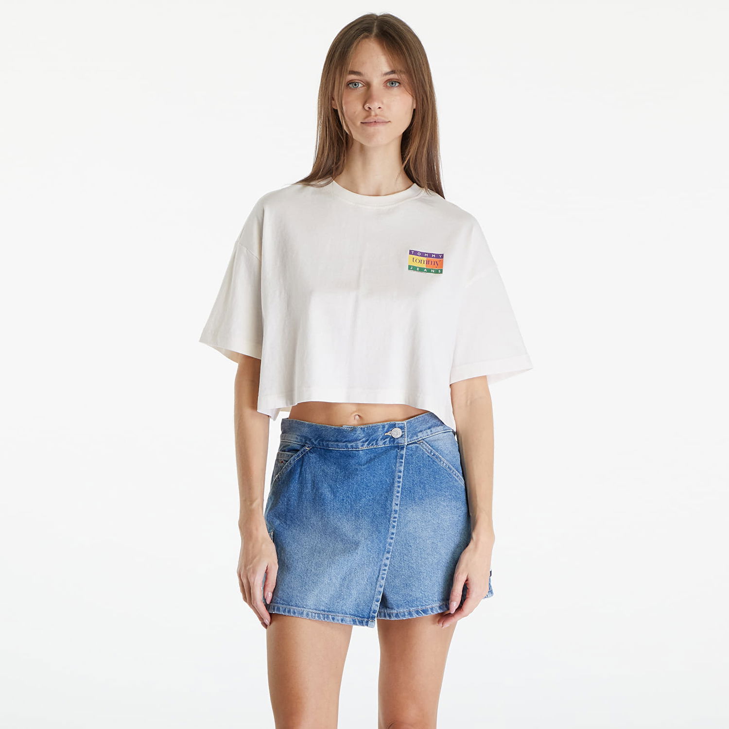 Crop Top Tommy Hilfiger Oversized Cropped Summer Flag Tee Ancient White Biela | DW0DW18141 YBH, 0