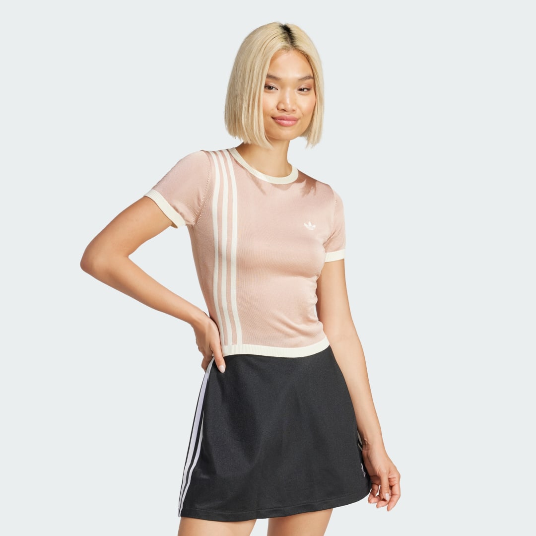 Tričko adidas Performance 3-Stripes Knitted Short Sleeve Dress Ružová | JJ0962, 0