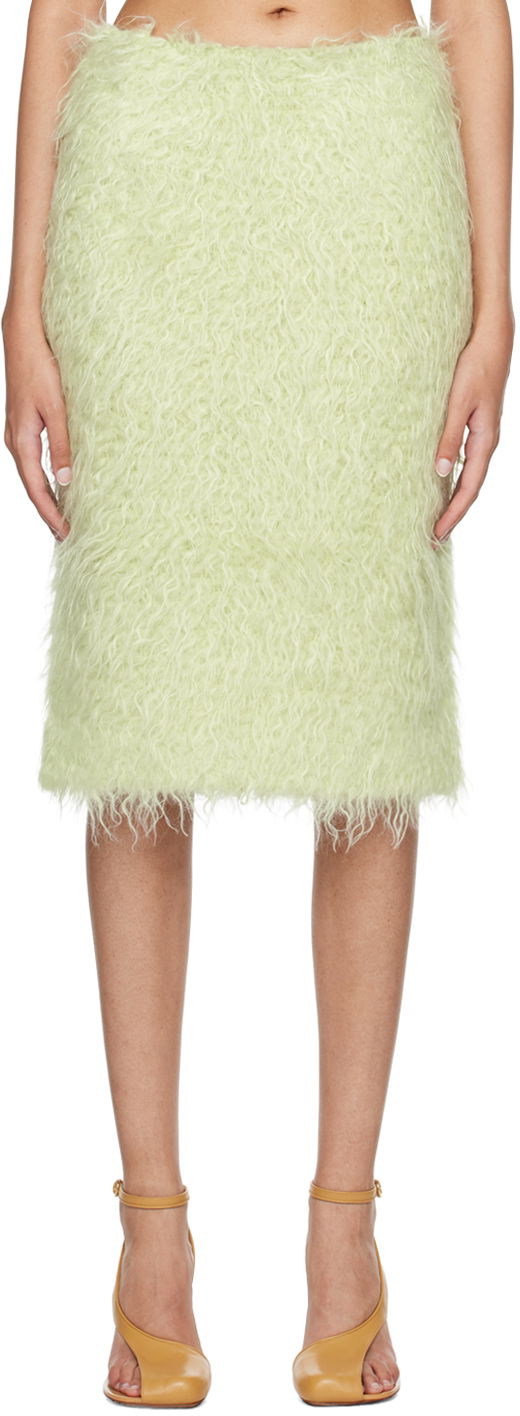 Green Mohair Faux-Fur Midi Skirt