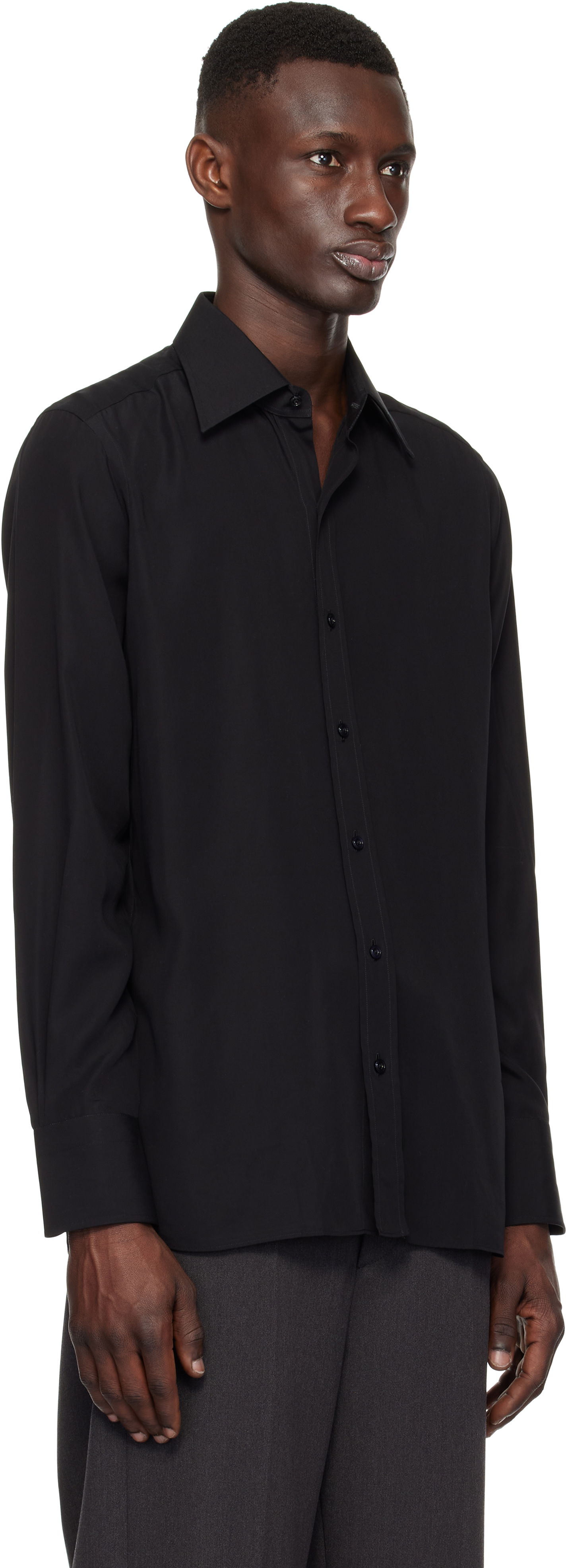 Košeľa Tom Ford TOM FORD Lightweight Lyocell Slim Fit Shirt Čierna | HSBC01-LYS03, 1