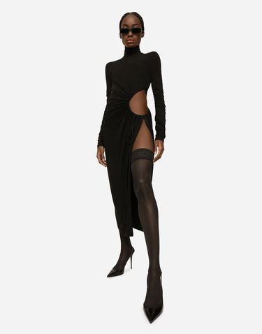 Šaty Dolce & Gabbana High-necked Jersey Calf-length Dress Čierna | F6R3UTFUGBJN0000, 1