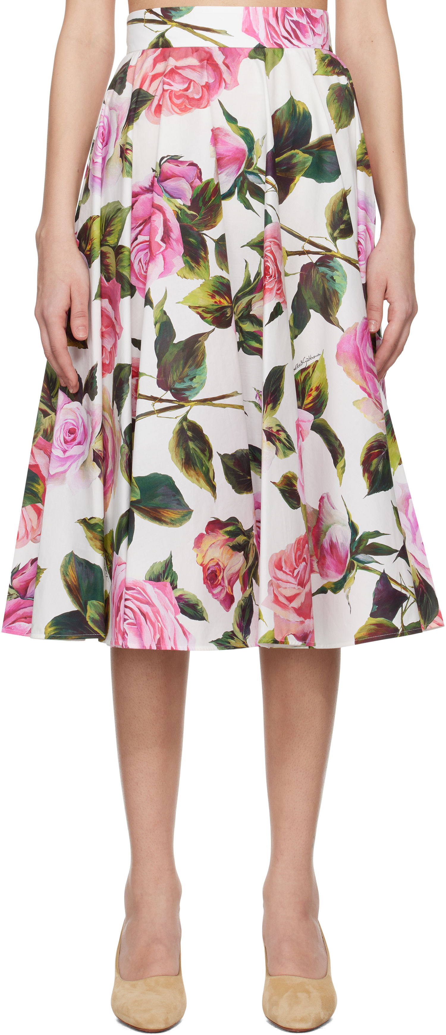 Sukňa Dolce & Gabbana Dolce&Gabbana Rose-Print Cotton Circle Midi Skirt Biela | F4C1XT HS5S4, 0
