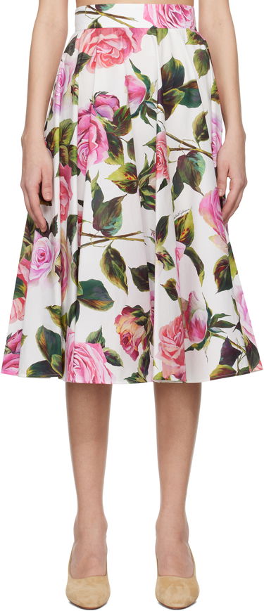 Sukňa Dolce & Gabbana Dolce&Gabbana Rose-Print Cotton Circle Midi Skirt Biela | F4C1XT HS5S4, 0