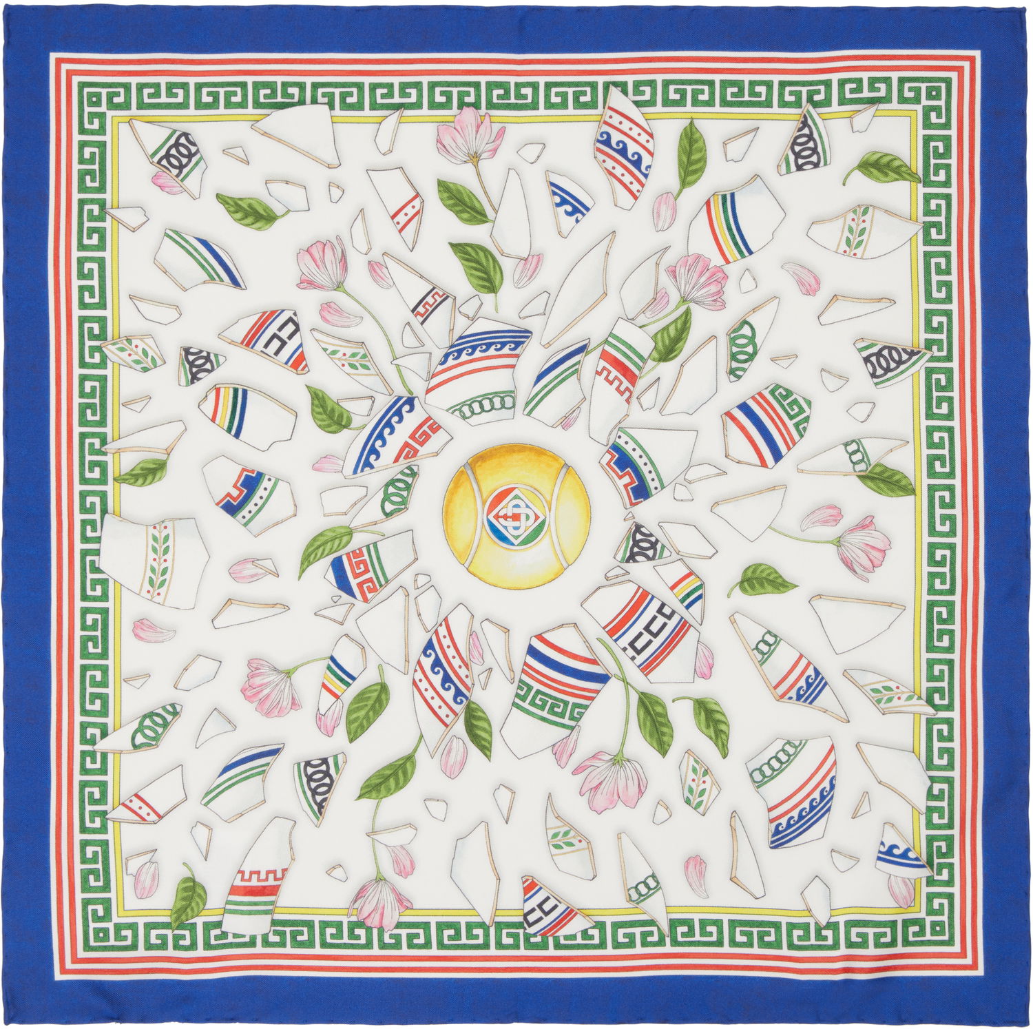 Šál Casablanca White & Navy Silk Scarf with Floral Print Rôznofarebný | APS25-ACC-052-02, 0