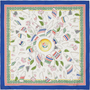 Šál Casablanca White & Navy Silk Scarf with Floral Print Rôznofarebný | APS25-ACC-052-02, 0